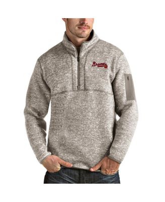 Men's Oatmeal Atlanta Braves Fortune Quarter-Zip Pullover Sweatshirt