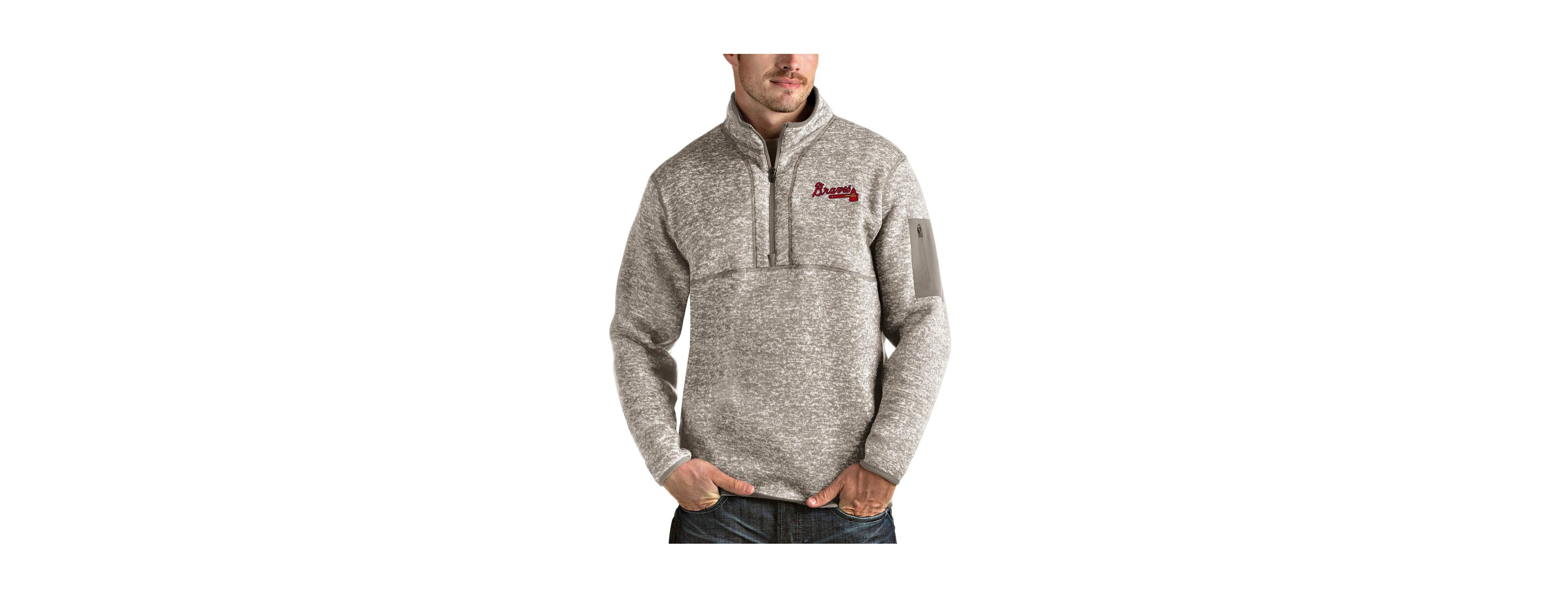 Antigua Men's Oatmeal Atlanta Braves Fortune Quarter-Zip Pullover Sweatshirt