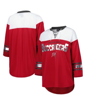 G-III 4Her by Carl Banks - Women's Red/White Tampa Bay Buccaneers Double Team 3/4-Sleeve Lace-Up T-Shirt
