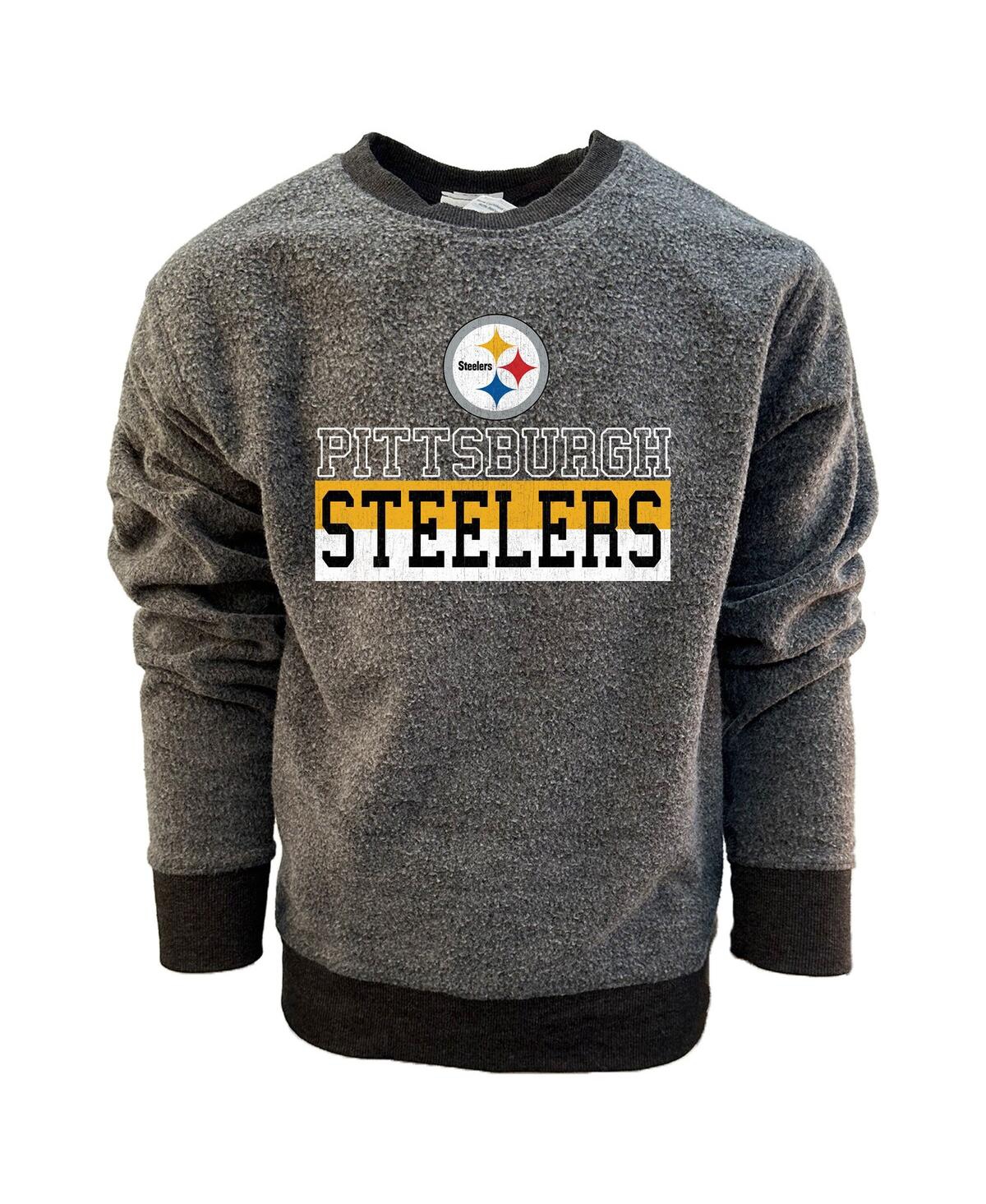 Wes & Willy Big Boys And Girls Black Pittsburgh Steelers Reversible Fleece Pullover Sweatshirt In Gray
