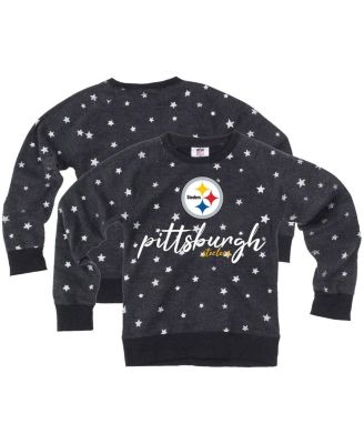 Wes & Willy - Big Girls Charcoal Pittsburgh Steelers Shimmer Star Reverse Fleece Pullover Sweatshirt