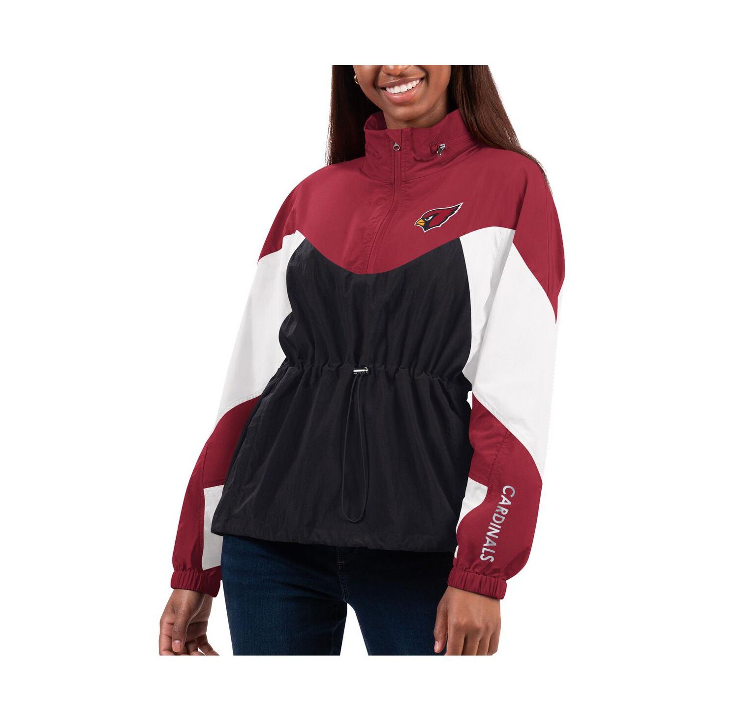 Women's Black/Cardinal Arizona Cardinals Tie Breaker Lightweight Quarter-Zip Sweatshirt