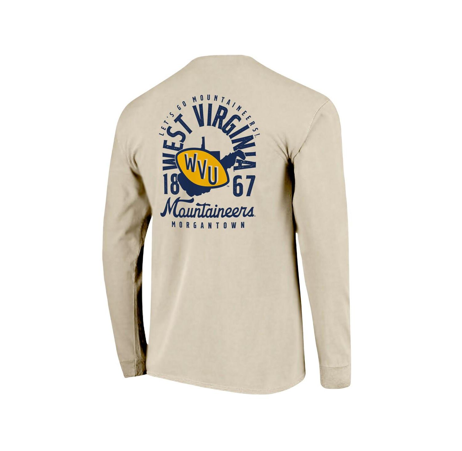 Men's Natural West Virginia Mountaineers Comfort Colors Mascot Overlay Long Sleeve T-Shirt