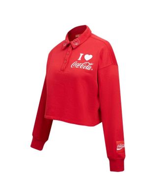 Women's Red Coca-Cola Ice Cold Long Sleeve Cropped Polo Shirt