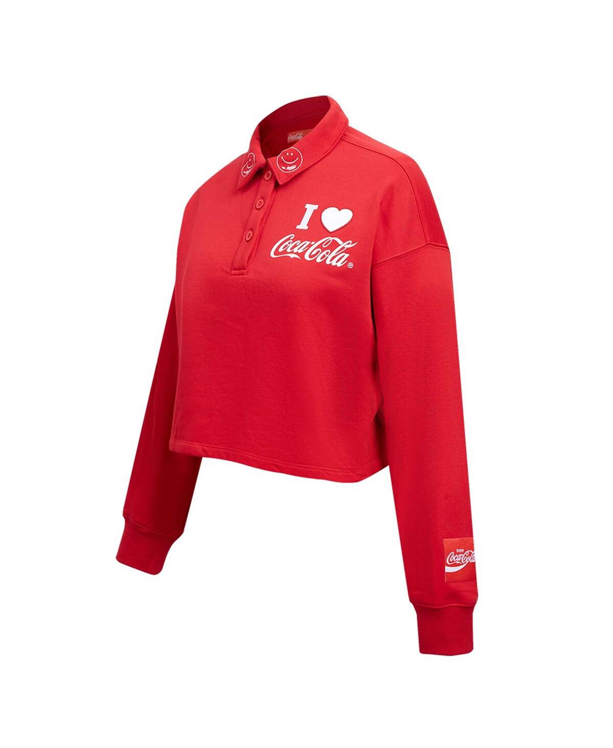 Freeze Max Women's Red Coca-cola Ice Cold Long Sleeve Cropped Polo Shirt In Red