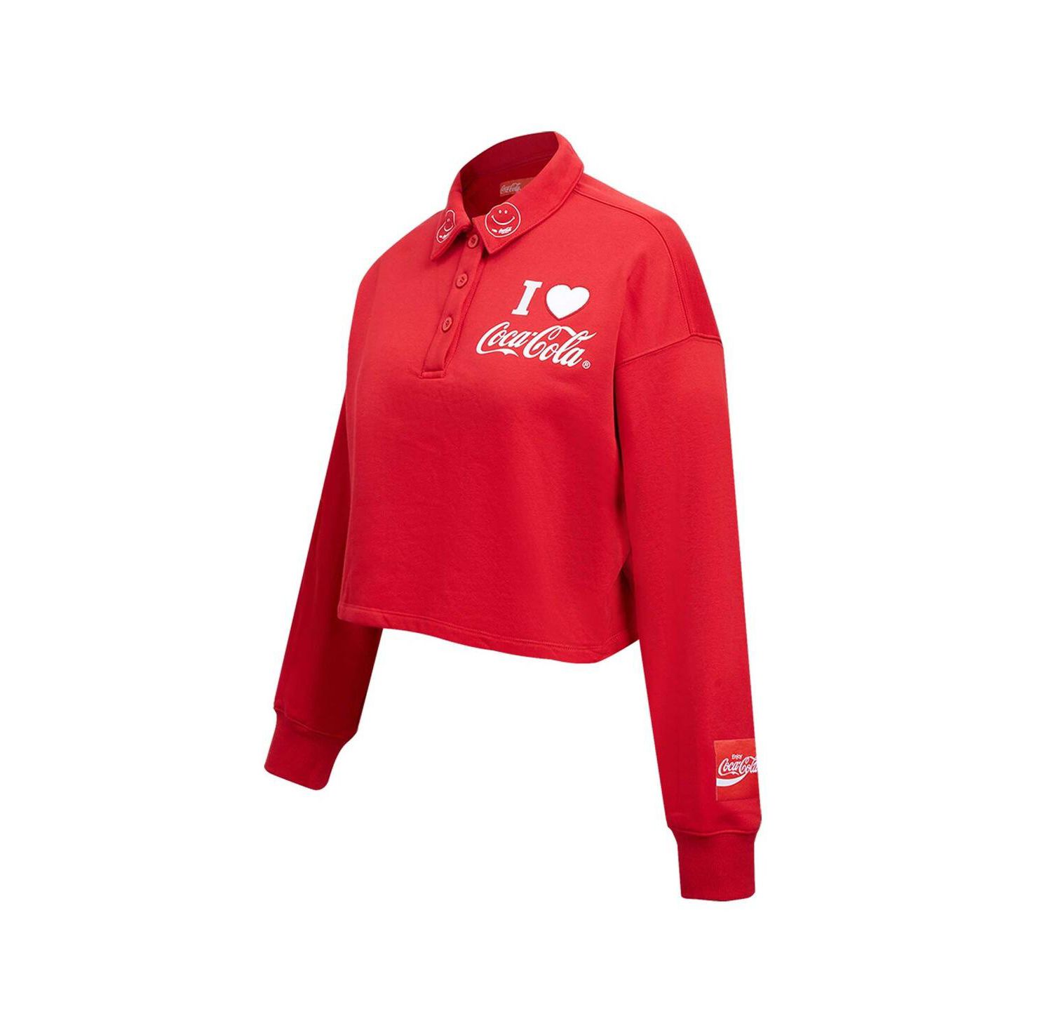 Women's Red Coca-Cola Ice Cold Long Sleeve Cropped Polo Shirt