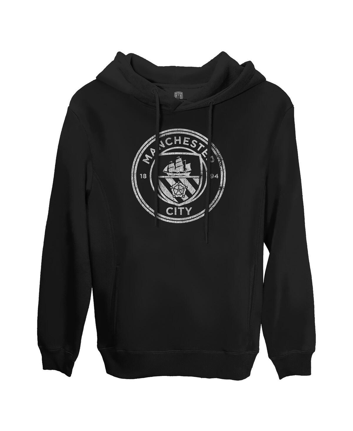1863fc Men's Black Manchester City Monochrome Badge Fleece Pullover Hoodie In Black