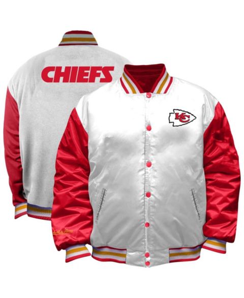 Женские куртки Mitchell & Ness Women's White Kansas City Chiefs Plus Size Full-Snap Satin Jacket