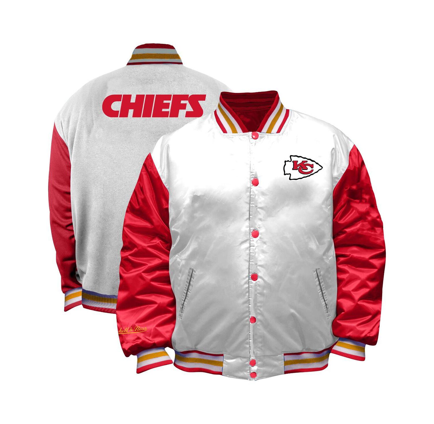 Women's White Kansas City Chiefs Plus Size Full-Snap Satin Jacket
