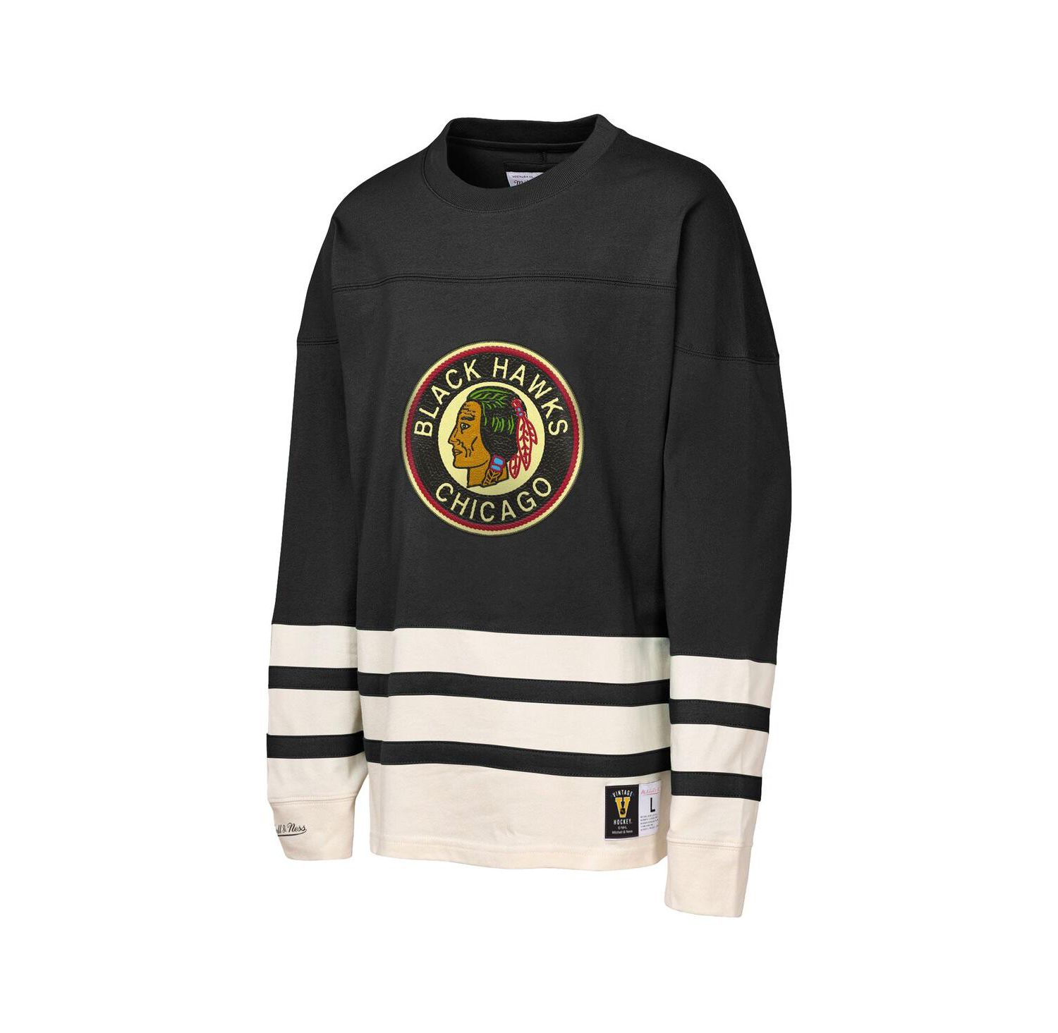 Big Boys and Girls Black Chicago Blackhawks Chainstitch Heavyweight Long Sleeve Top