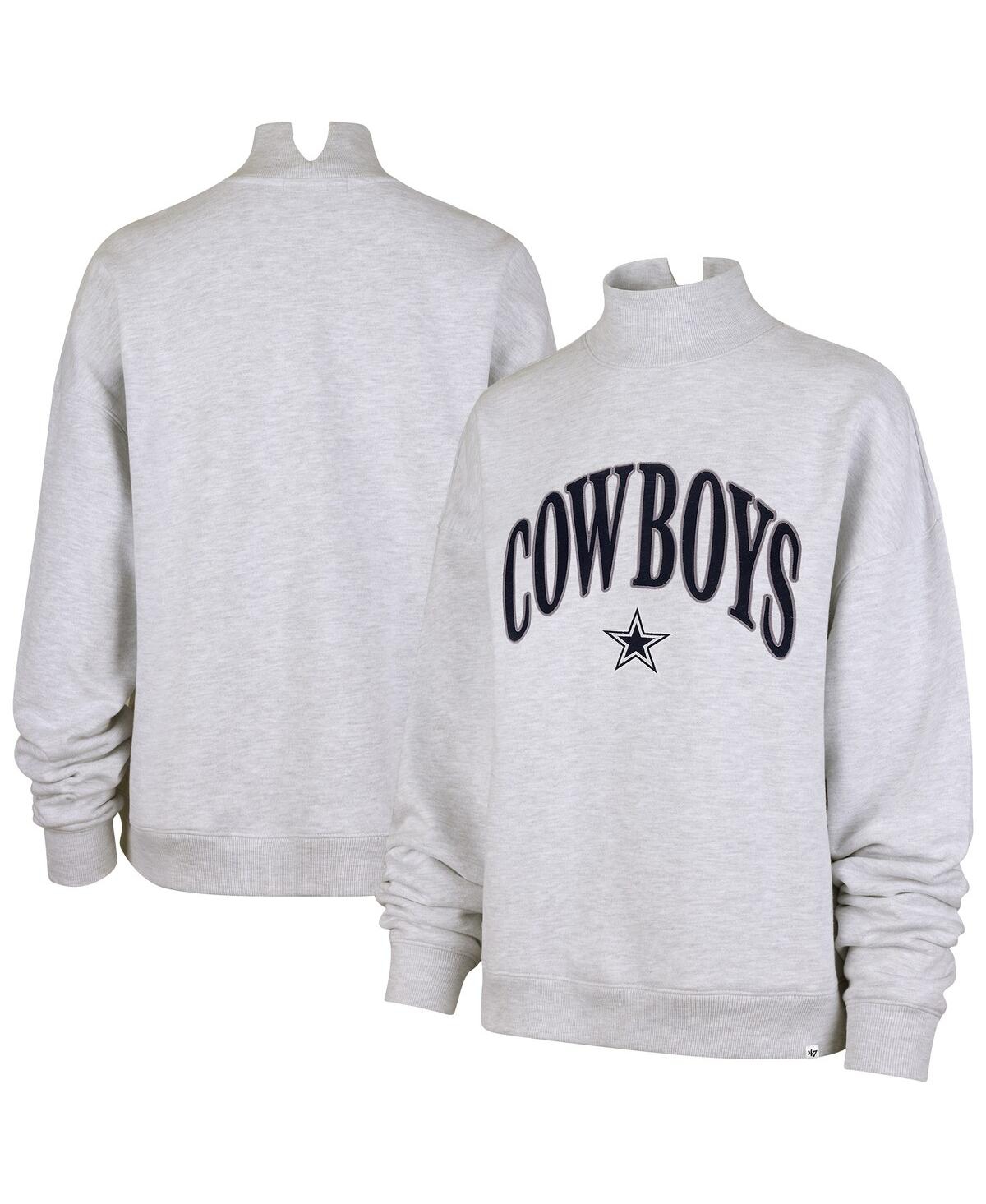 47 Brand Women's Heather Gray Dallas Cowboys Vantage Mock Neck Pullover Sweatshirt In Gold