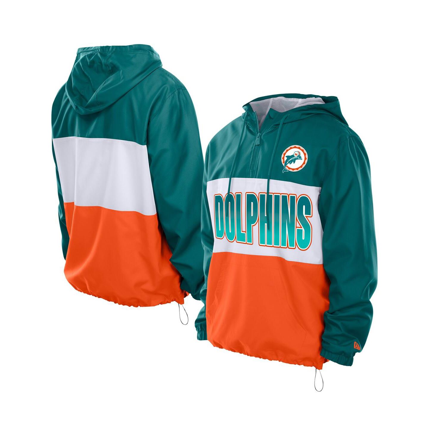 Мужская куртка New Era Aqua Miami Dolphins Ripstop Quarter-Zip Hooded Windbreaker — фото 1