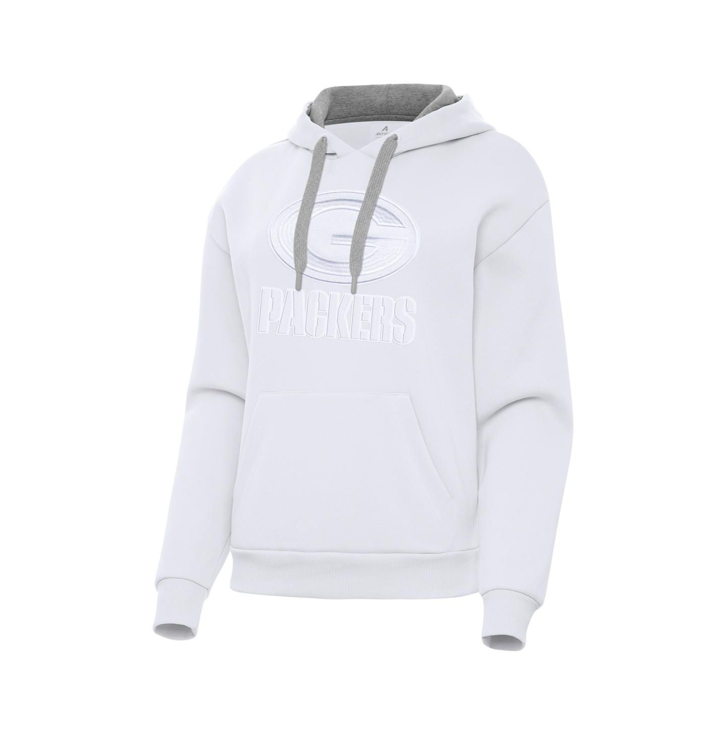 Женское худи Antigua White Green Bay Packers Victory Pullover — фото 2