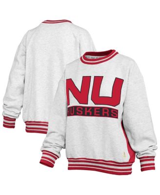 Pressbox - Women's Heather Gray/Scarlet Nebraska Huskers Endzone Crewneck Sweatshirt