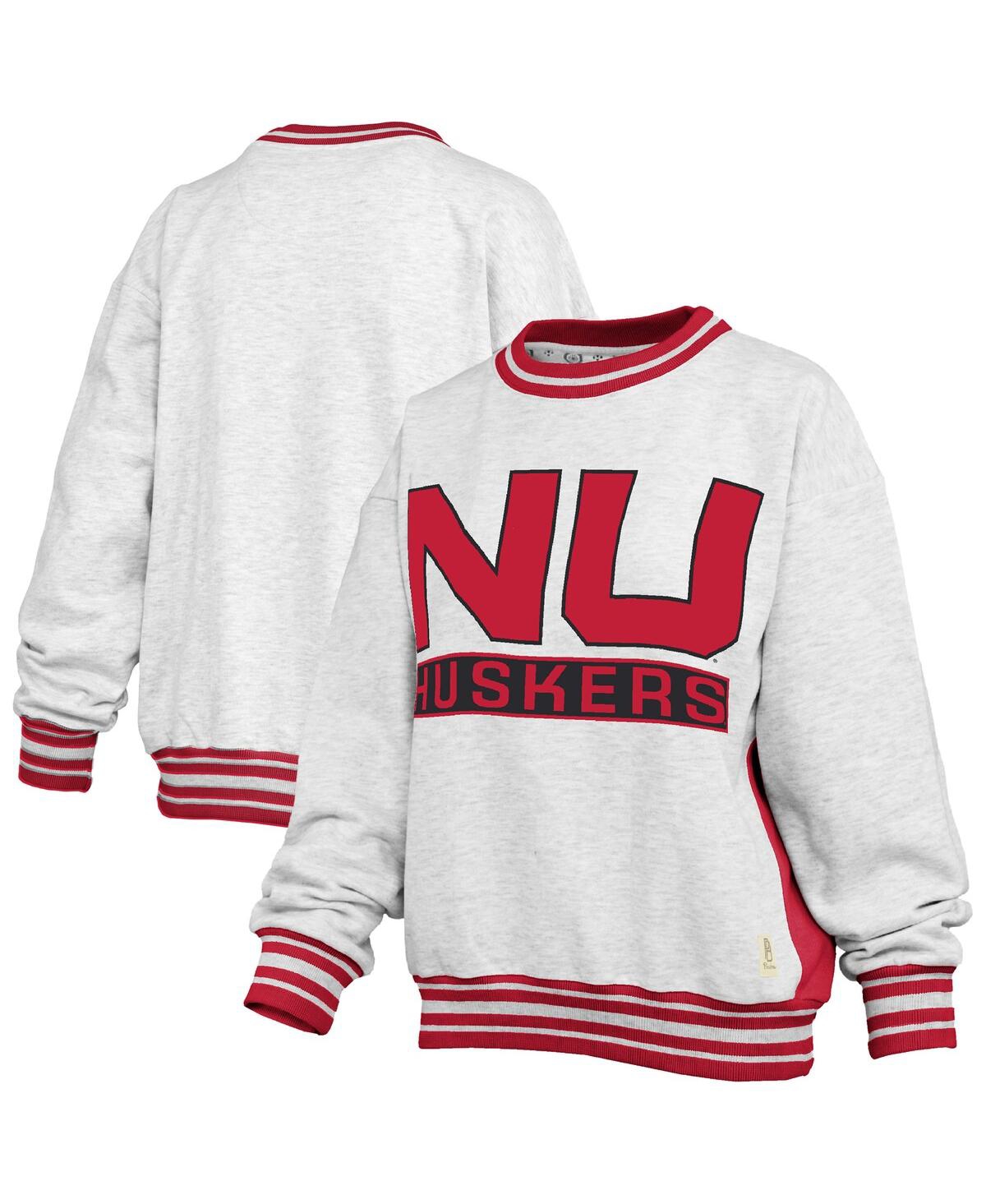 Pressbox Women's Heather Gray/scarlet Nebraska Huskers Endzone Crewneck Sweatshirt In White