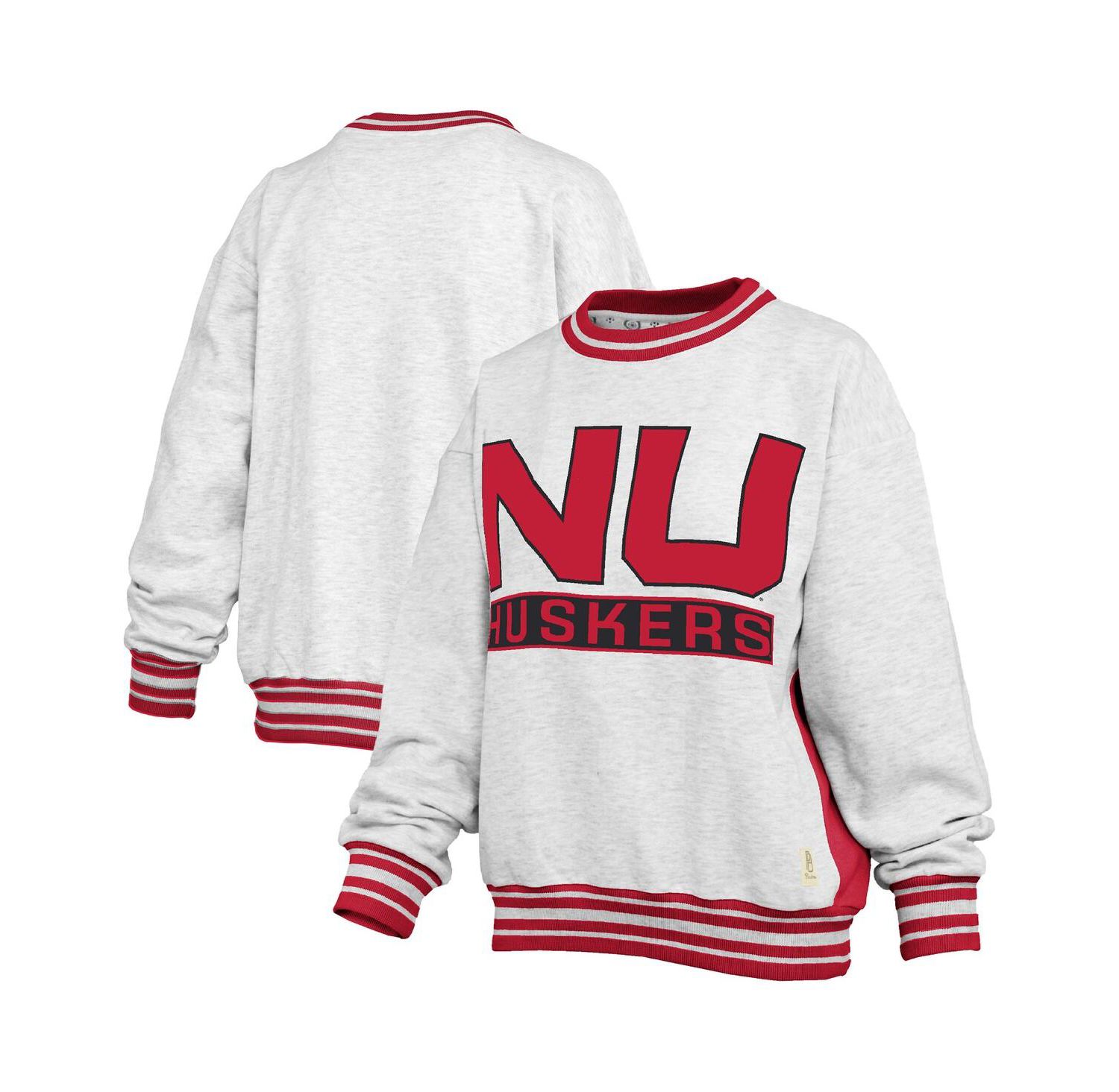 Women's Heather Gray/Scarlet Nebraska Huskers Endzone Crewneck Sweatshirt