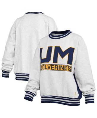 Pressbox - Women's Heather Gray/Navy Michigan Wolverines Endzone Crewneck Sweatshirt