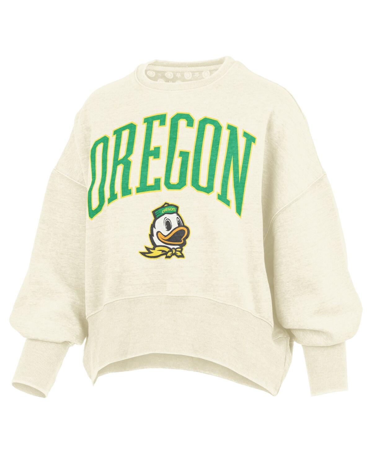 Pressbox Women's Natural Oregon Ducks Oversized Waist-length Crewneck Sweatshirt In Neutral