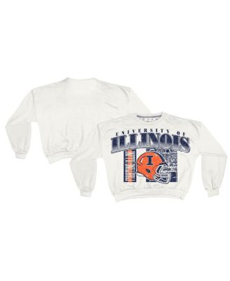 Pressbox - Women's White Illinois Fighting Illini Oversized Janice Retro Waist-Length Sweatshirt