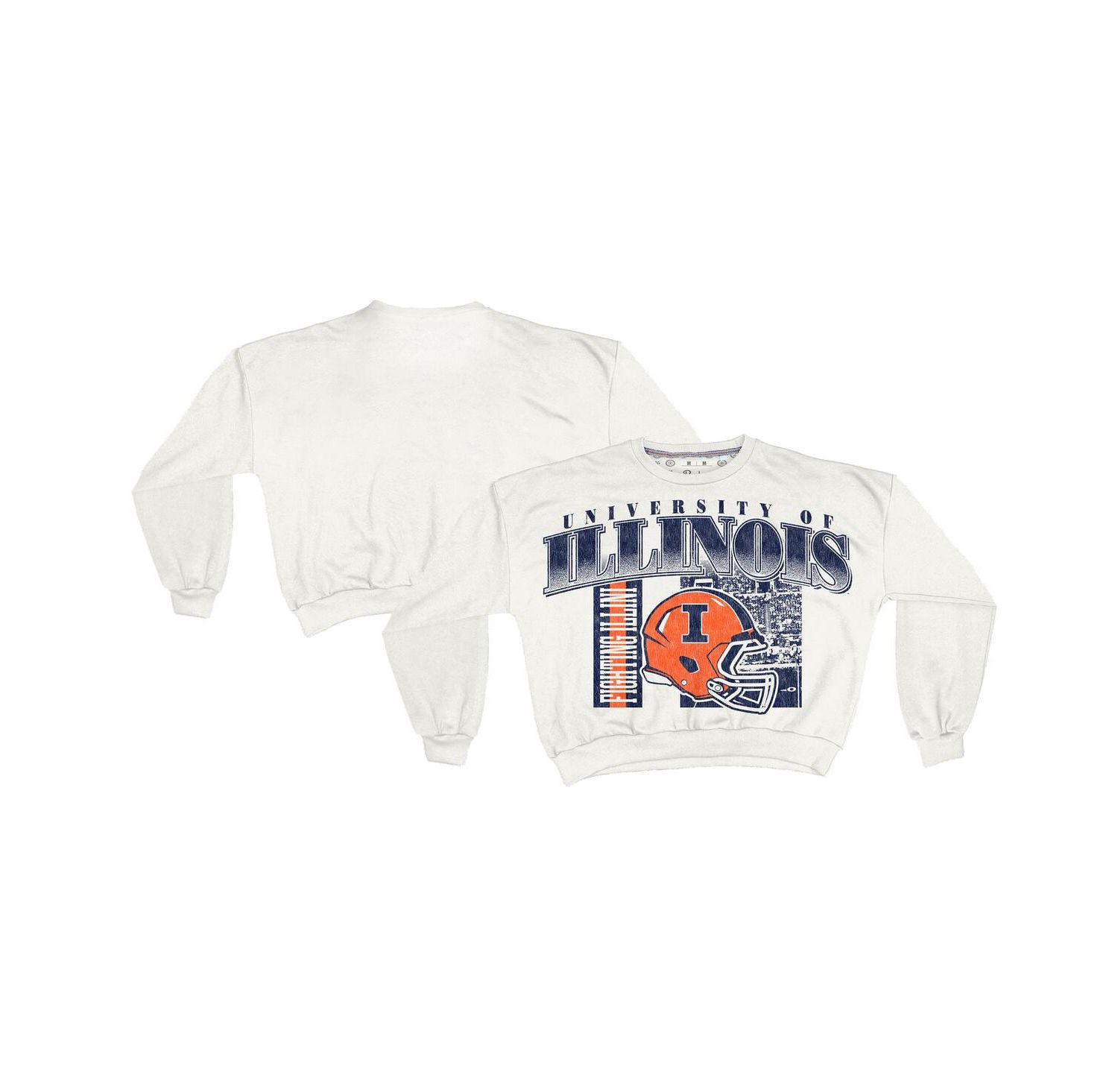 Women's White Illinois Fighting Illini Oversized Janice Retro Waist-Length Sweatshirt