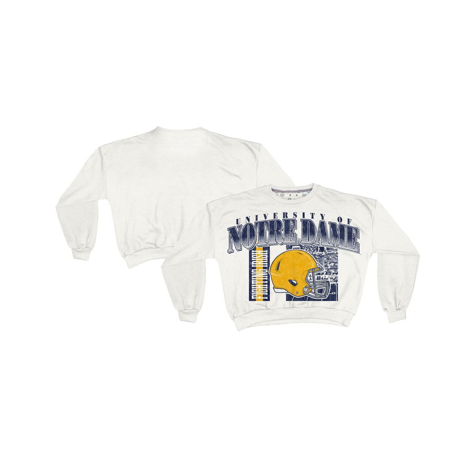 Women's White Notre Dame Fighting Irish Oversized Janice Retro Waist-Length Sweatshirt