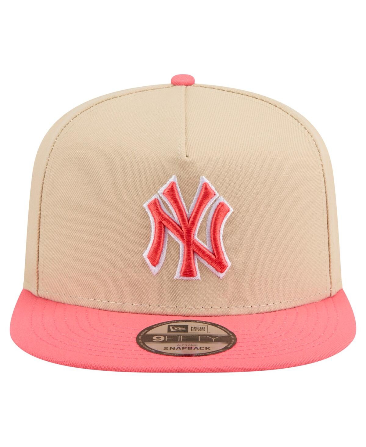 New Era Men's Light Beige/coral New York Yankees Color Pack A-frame 9fifty Snapback Hat