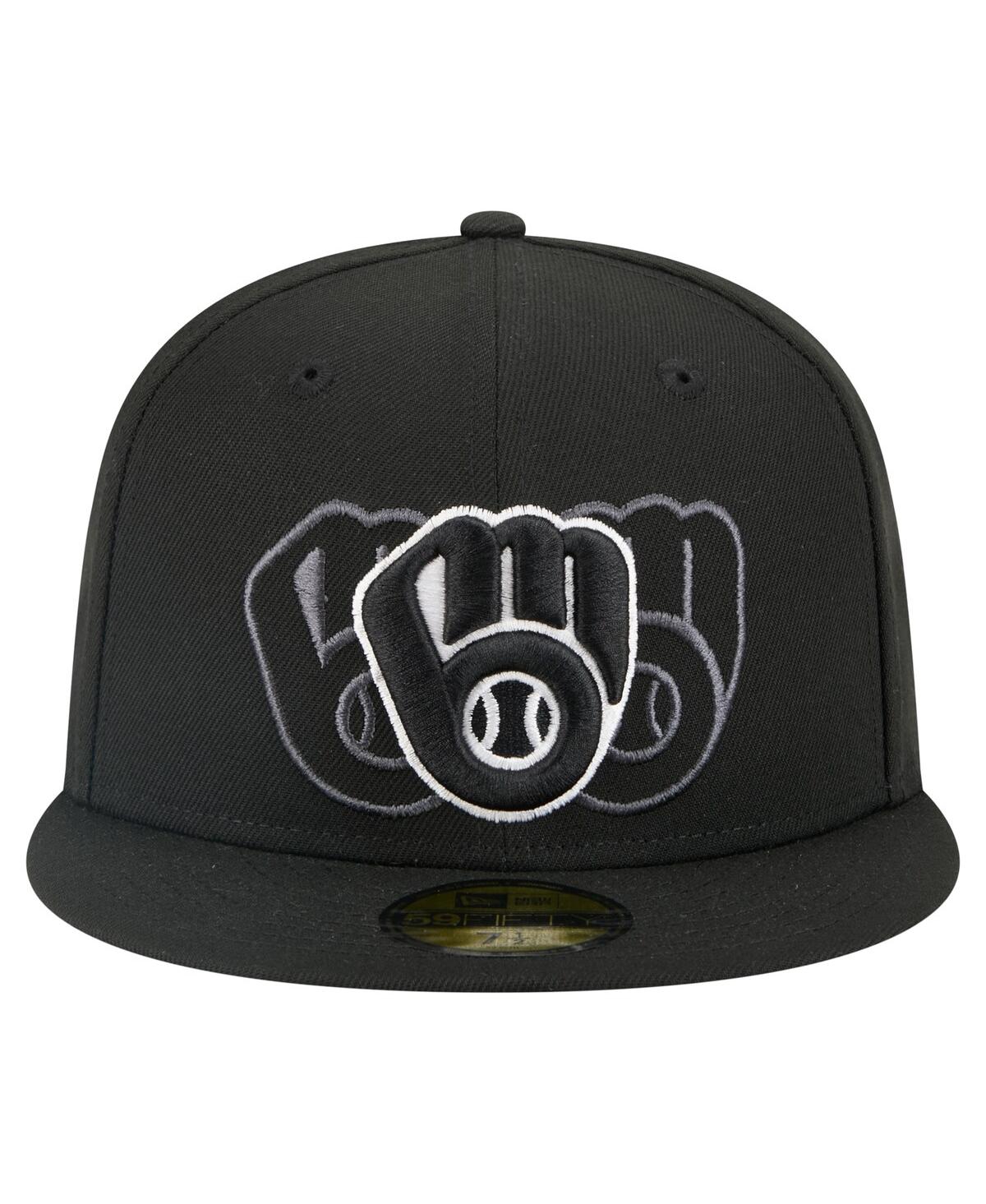 New Era Men's Black Milwaukee Brewers Tri-hit 59fifty Fitted Hat In Black