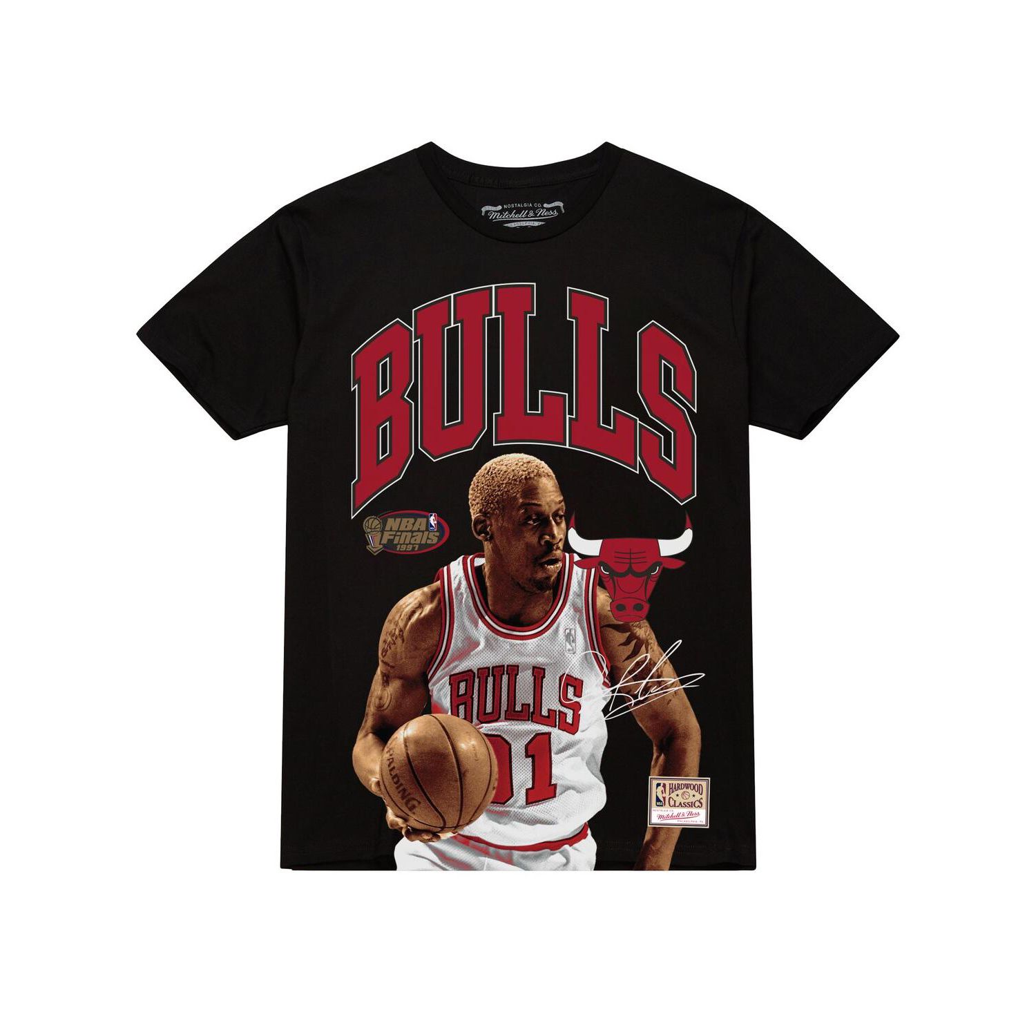 Men's Dennis Rodman Black Chicago Bulls Hardwood Classics Player Arch T-Shirt