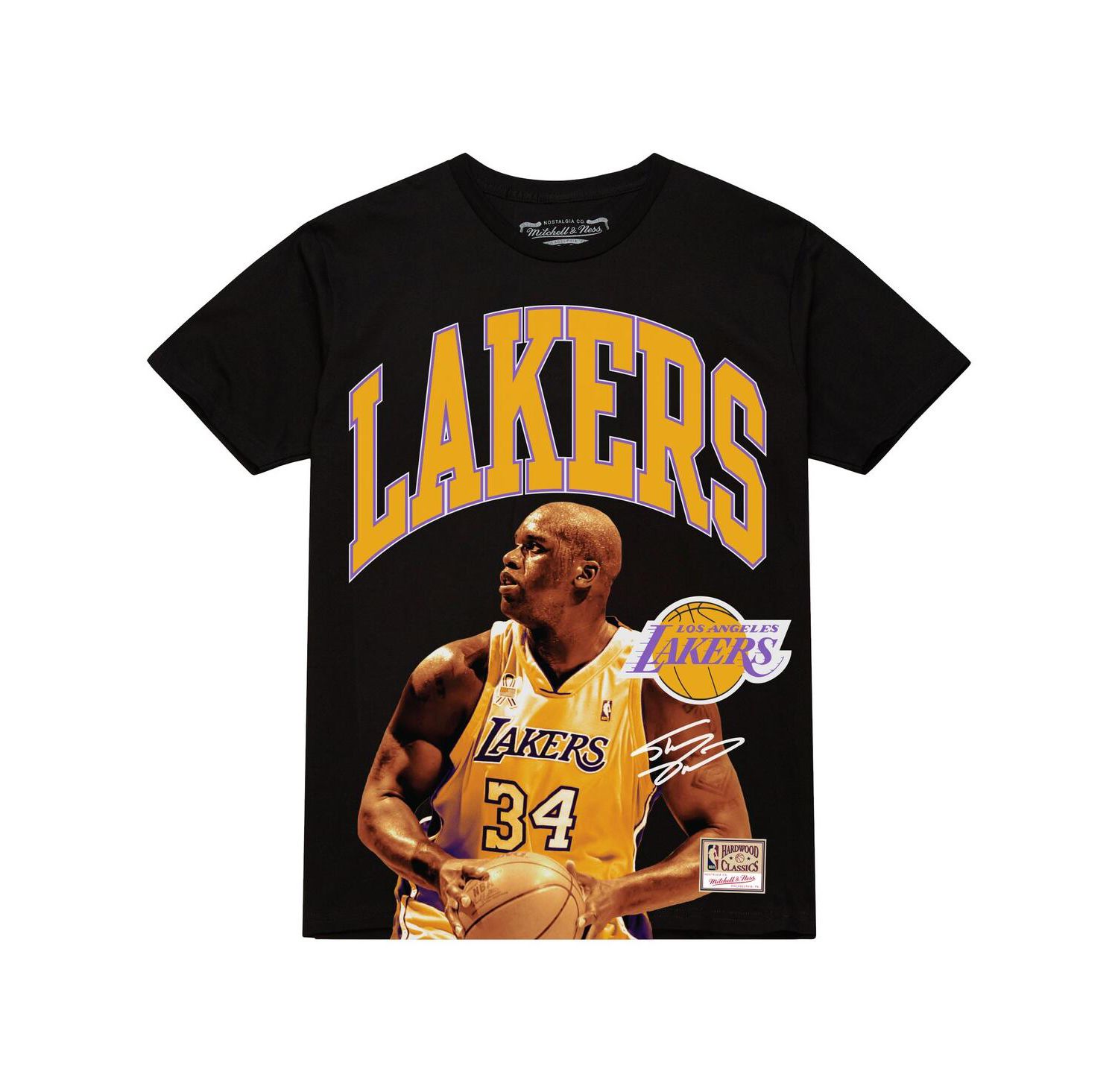 Men's Shaquille O'Neal Black Los Angeles Lakers Hardwood Classics Player Arch T-Shirt