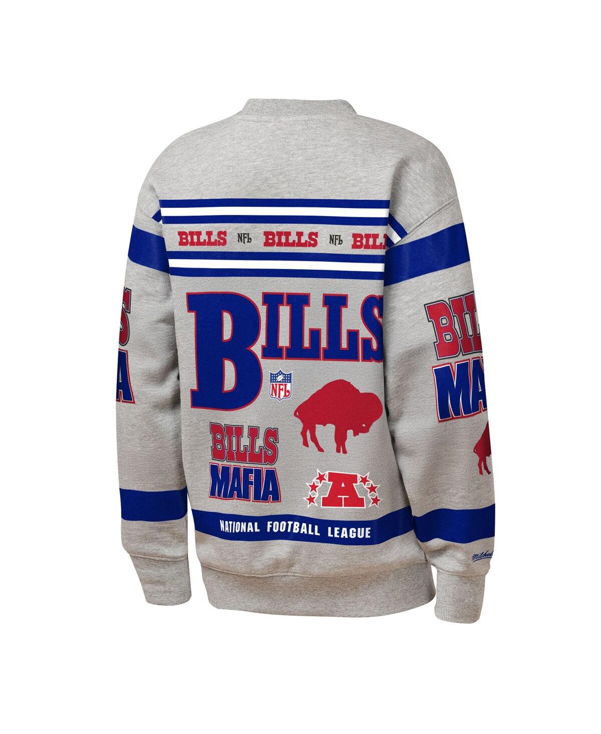 Mitchell & Ness Big Boys and Girls Gray Buffalo Bills Throwback All-Over Print Fleece Sweatshirt