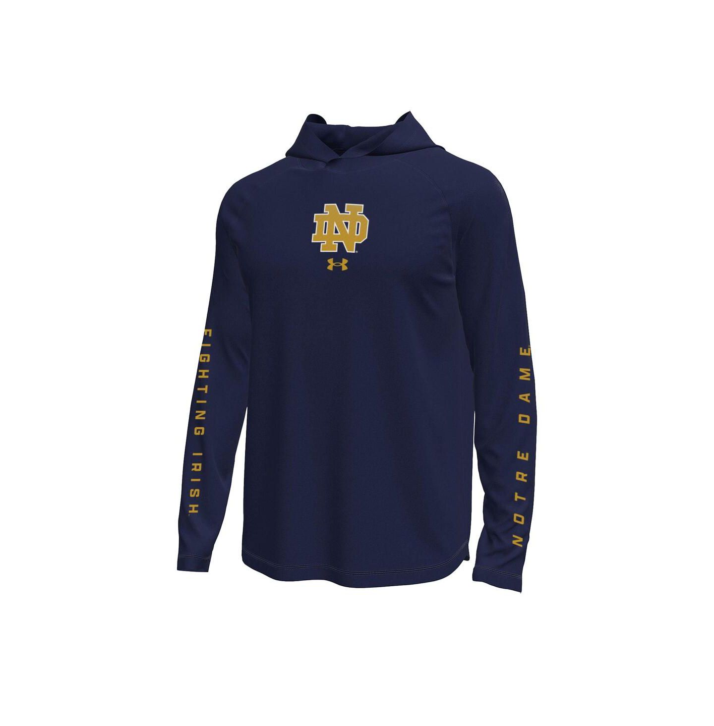 Мужская футболка Under Armour Navy Notre Dame Fighting Irish Tech Stretch Long-Sleeve Hooded — фото 2