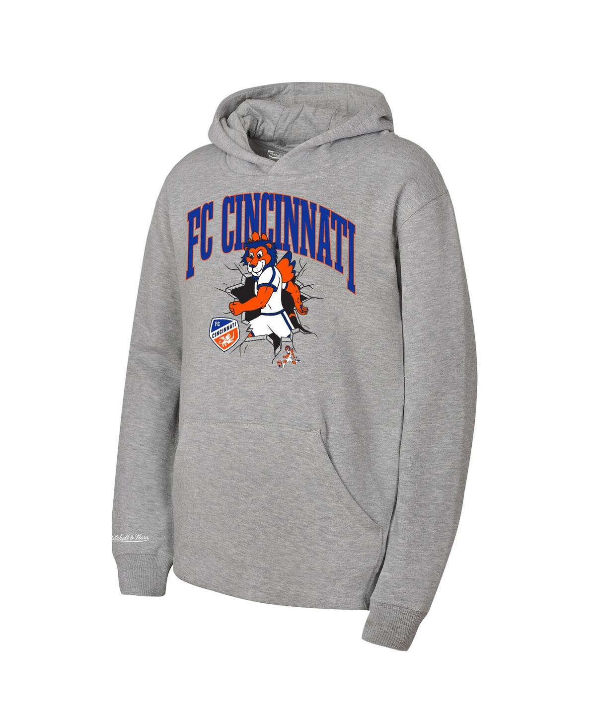 Mitchell & Ness Big Boys And Girls Heather Gray Fc Cincinnati Mascot Break Out Pullover Hoodie In Gray