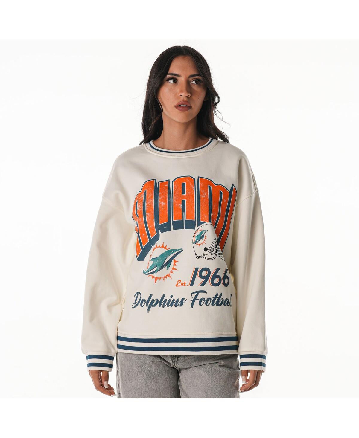 The Wild Collective Women's Cream Miami Dolphins Oversized Vintage French Terry Sweatshirt In White