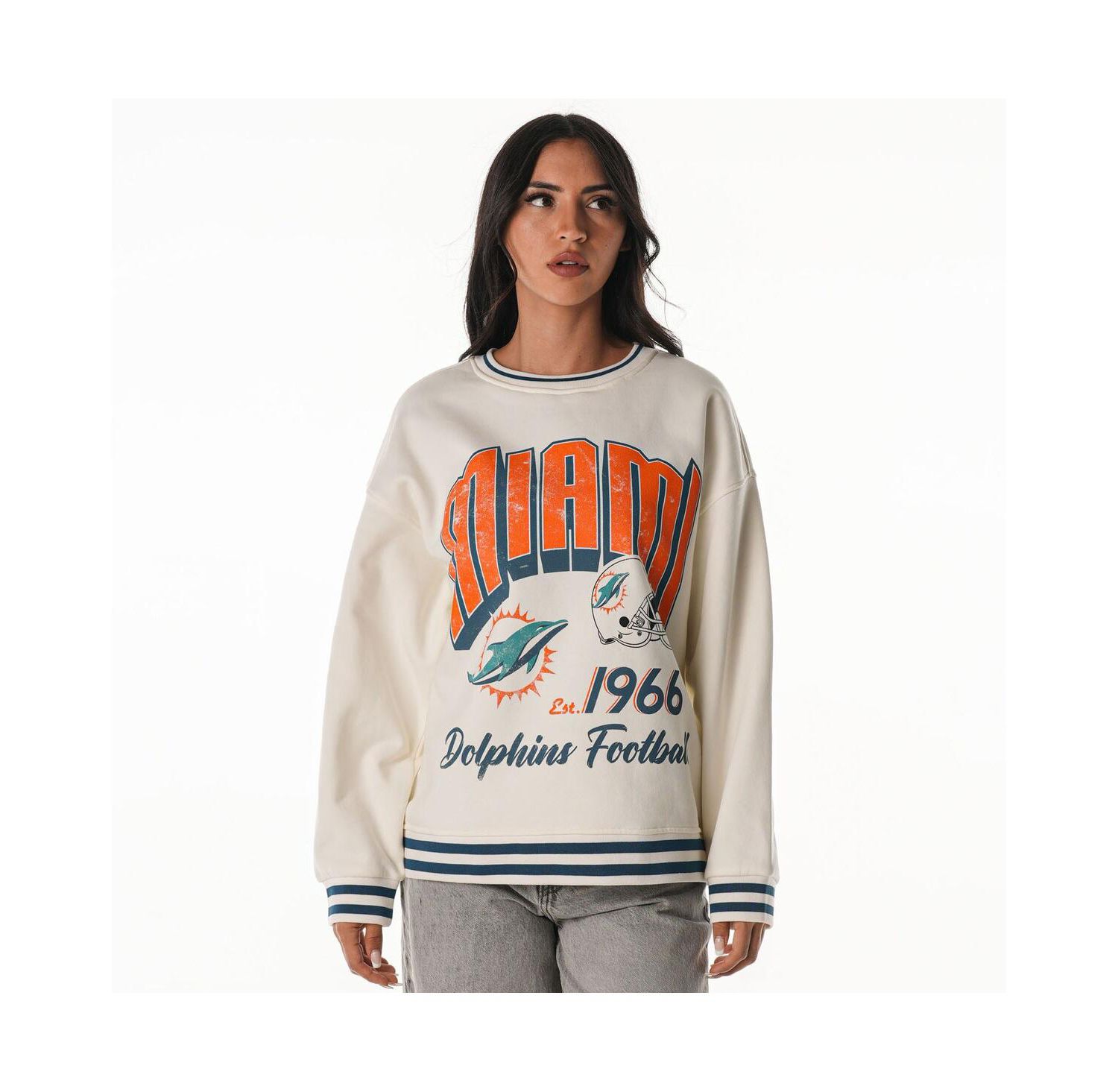 Women's Cream Miami Dolphins Oversized Vintage French Terry Sweatshirt