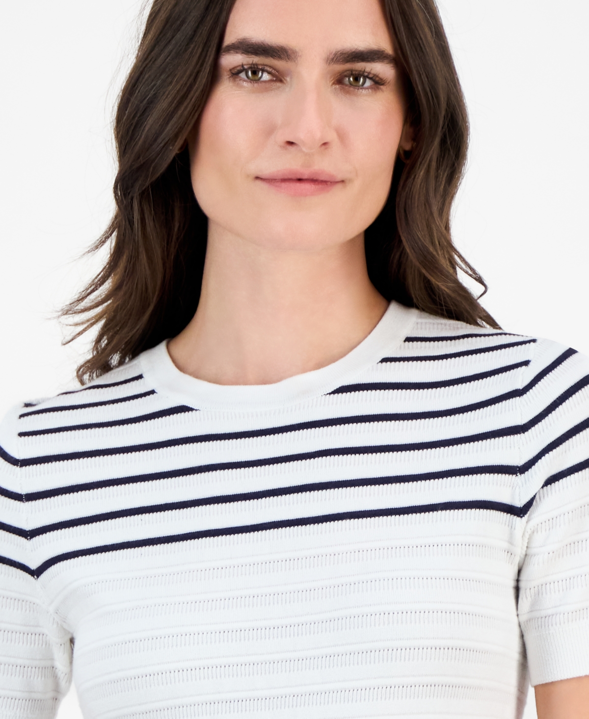 Nautica Jeans Women's Short-Sleeve Striped Crewneck Sweater