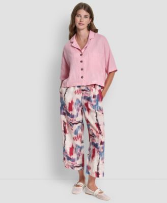 Women's Button-Front Dolman-Sleeve 100% Linen Top