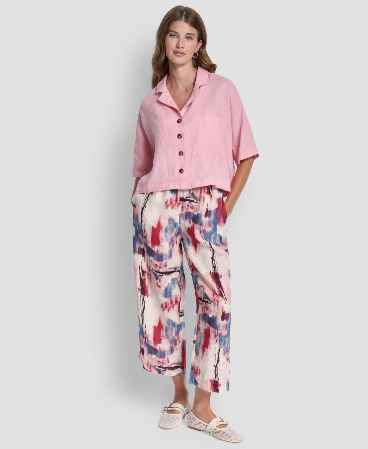 Dkny Women's Button-Front Dolman-Sleeve Linen Top