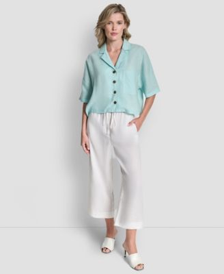 Women's Button-Front Dolman-Sleeve Linen Top