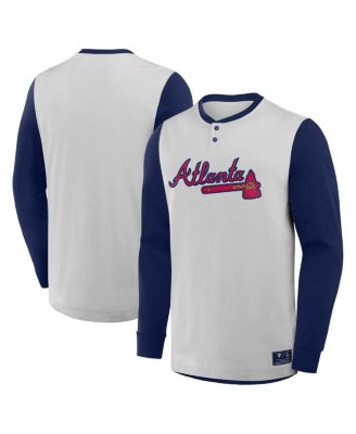 Fanatics - Men's Gray/Navy Atlanta Braves Clubhouse Long Sleeve Henley Shirt