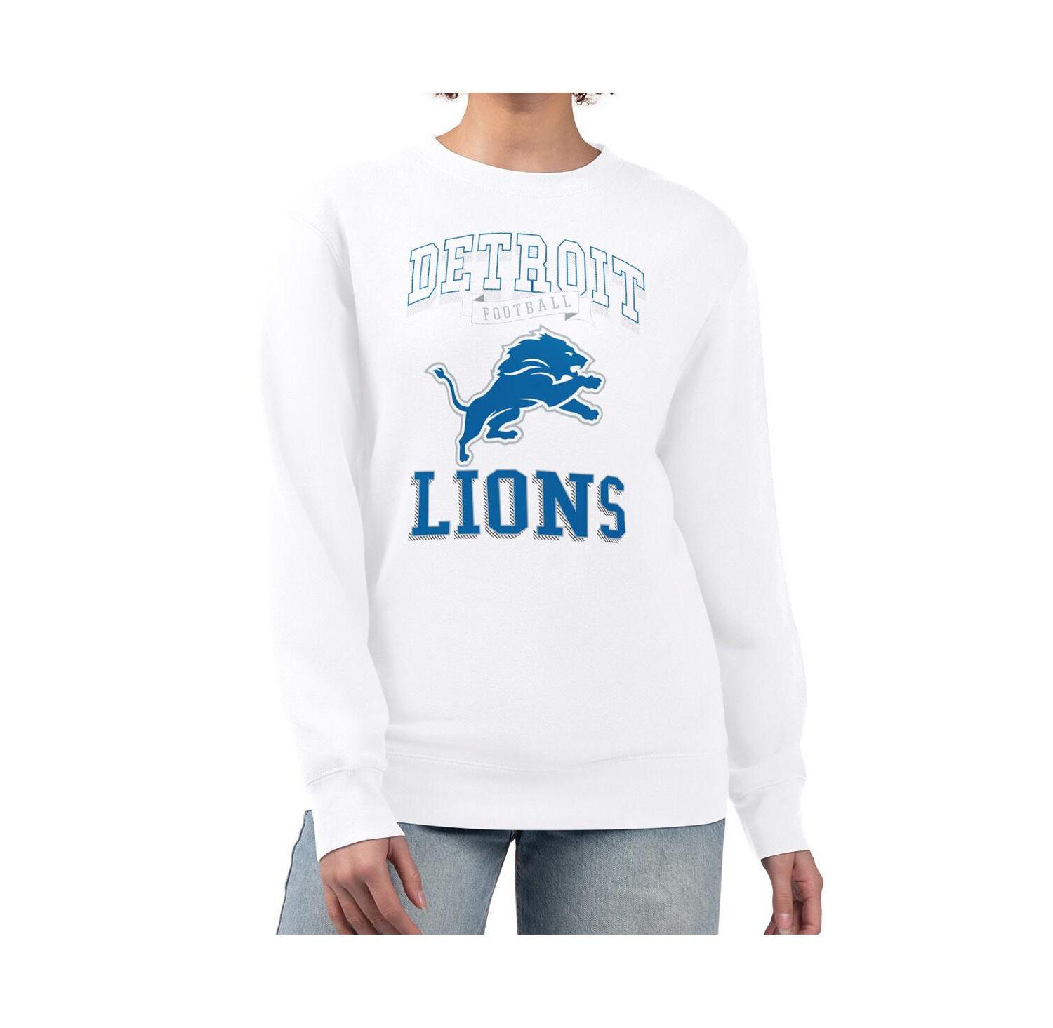 Women's White Detroit Lions Team Logo Graphic Tri-Blend Pullover Sweatshirt