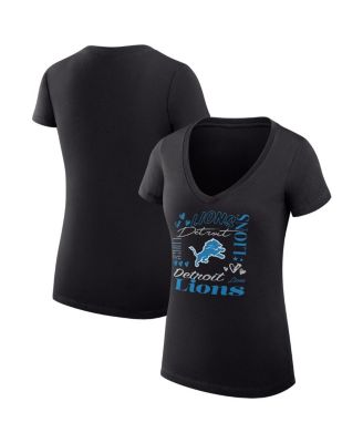 G-III 4Her by Carl Banks - Women's Black Detroit Lions Super-Slim Fit Lightweight Collage Team V-Neck T-Shirt