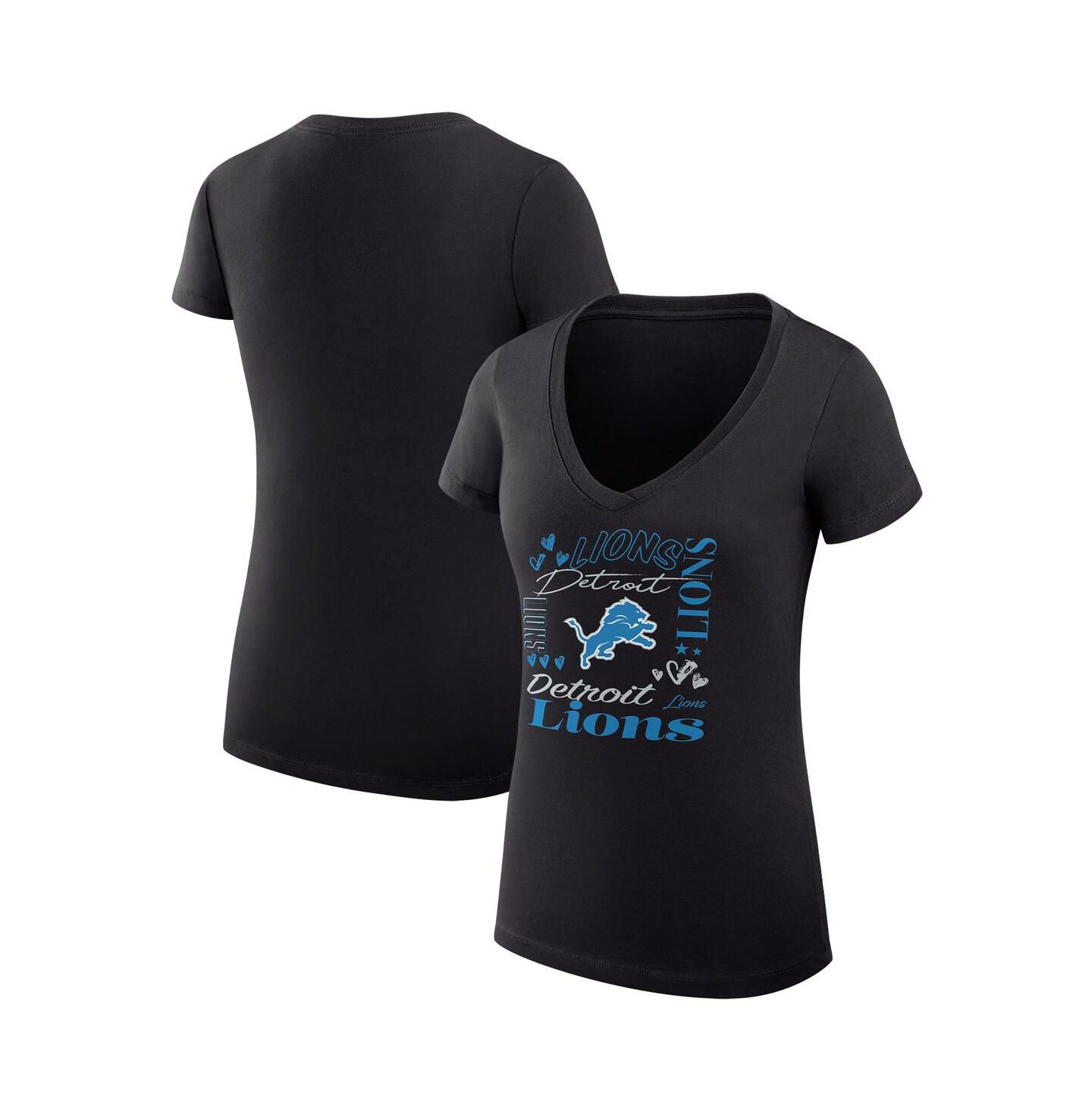 Женская футболка G-III 4Her by Carl Banks Black Detroit Lions Super-Slim Fit Lightweight Collage Team V-Neck — фото 1