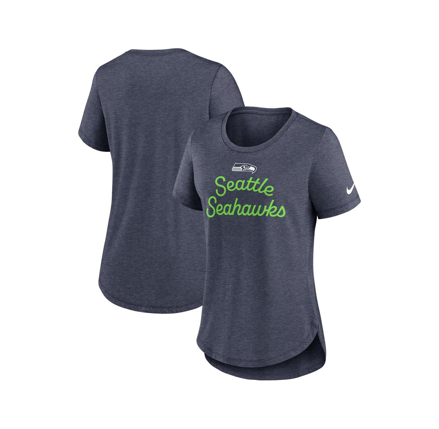 Women's College Navy Seattle Seahawks Script Tri-Blend T-Shirt