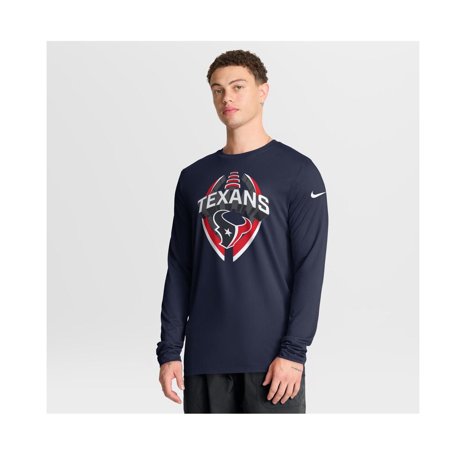 Men's Navy Houston Texans Primetime Legend Icon Performance Long Sleeve T-Shirt