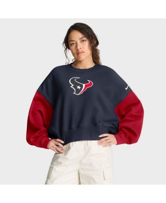 Women's Navy Houston Texans Oversized Color-Block Pullover Sweatshirt