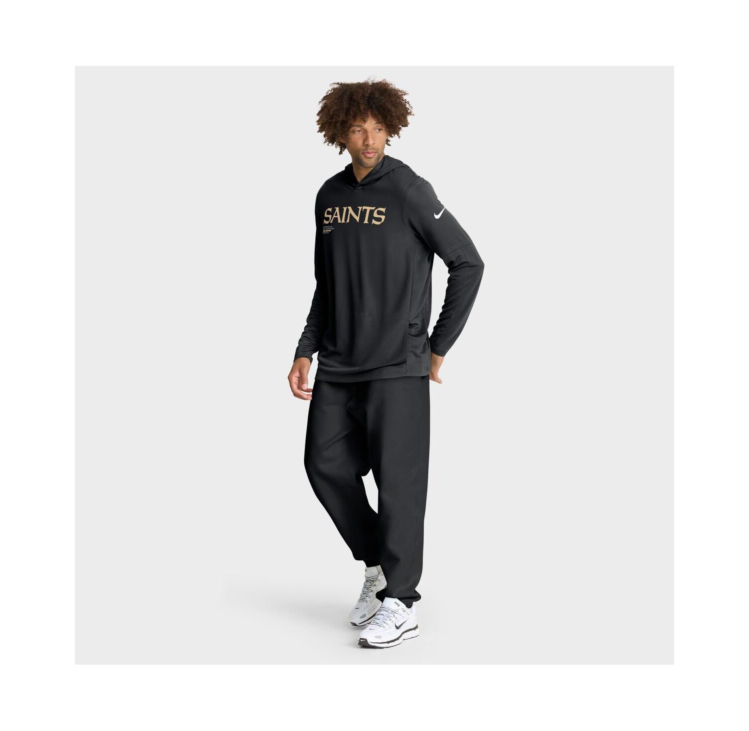 Men's Black New Orleans Saints Sideline Pure Fury Dri-FIT Long Sleeve Hoodie T-Shirt