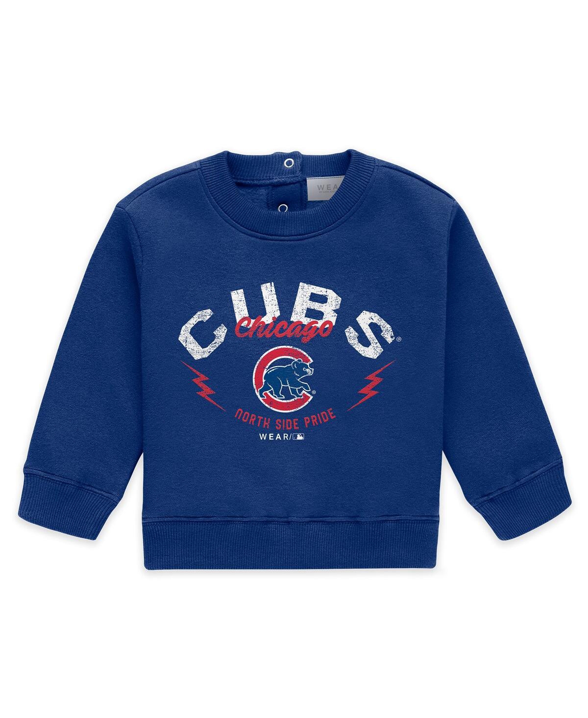 Wear By Erin Andrews Newborn 2-piece Royal Chicago Cubs Fleece Crewneck And Pants Set In Blue