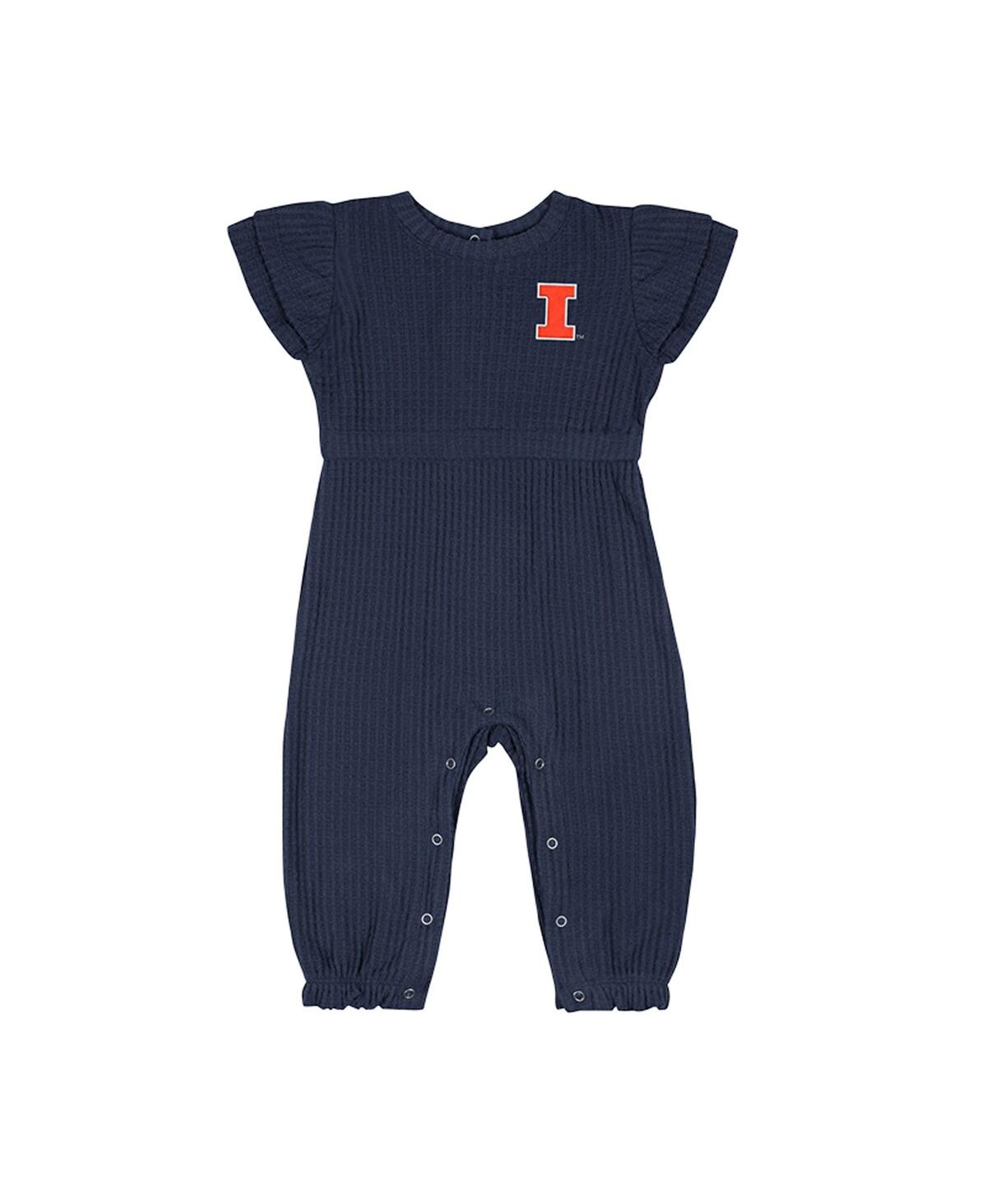 Colosseum Baby Boys And Girls Navy Illinois Fighting Illini Beautopia Waffle Knit Romper In Blue