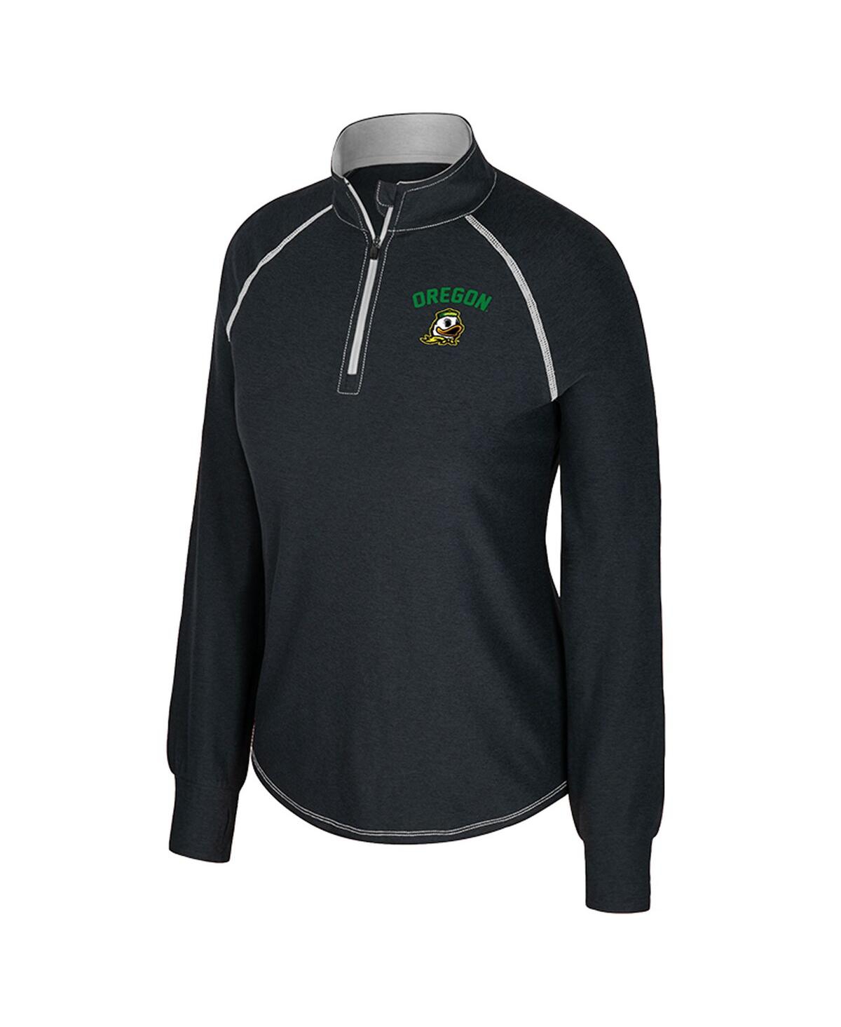Colosseum Women's Black Oregon Ducks Bikram Raglan Quarter-zip Sweatshirt In Black
