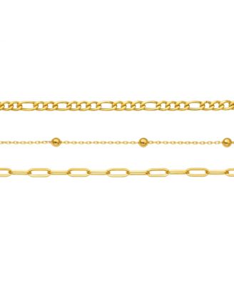 Adriana 3-Piece Stackable Bracelet Trio Set, Beaded, Figaro, Paperclip Link